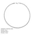 Cadena de cuerda de acero inoxidable plateado de 5mm y 45cm para hombre y mujer - 5mm de Ancho / 45cm / Color acero