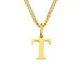 Polished 14K gold-plated stainless steel necklace with serif capital letter T pendant - T - Gold - 1 Piece