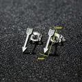 Detailed view of arrow stud earrings in stainless steel with 12mm length measurements - Arrow