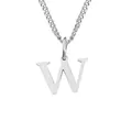 Polished silver stainless steel necklace featuring a letter W pendant on a curb chain - W-Silver-1 Piece