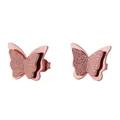 Elegantes pendientes de mariposa en oro rosa con alas de acabado mate y pulido en capas - Pendientes de botón / Plateado