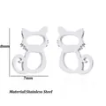Pendientes minimalistas de acero inoxidable con forma de gato plateado 8x7mm - Silueta de Gato (Estilo 1) / Color acero