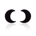 Detailed close-up of a pair of minimalist black crescent moon stud earrings on white background - Moon Shape (002 Black)