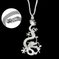 Gothic silver dragon pendant necklace with classic curb chain and lobster clasp - Snake Style / 304 Stainless Steel Chain