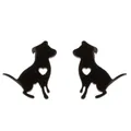 Minimalist black stainless steel dog silhouette stud earrings with heart cutout - Sitting Heart Dog / Black