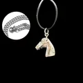 Silver horse head pendant necklace with realistic embossed textures on black cord - Horse / 304 Stainless Steel Chain