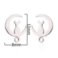 Pendientes de gato y luna en acero plateado que miden 11 mm por 8 mm - Combo Gato Luna (Estilo 9) / Color acero