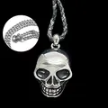 Gothic silver-tone skull pendant necklace with black woven cord and curb chain - Skull / 304 Stainless Steel Chain
