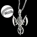 Gothic silver reaper skull necklace with dual scythes and chunky woven chain - Grim Reaper with Scythe