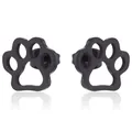Minimalist black stainless steel hollow paw print stud earrings for women and pet lovers - 089 Paw Print / Black