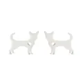Pair of silver dog shaped stud earrings with hollow heart design in polished metal - Chihuahua Dog / Steel