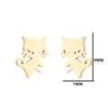 Boucles d'oreilles chat mignon en acier inoxydable doré, détails évidés de 9mm par 7mm - Chat Dessin Animé (Style 5) / Or