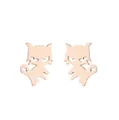 Boucles d'oreilles chat minimalistes en acier inoxydable doré rose au design ajouré - Chat Dessin Animé (Style 5) / Or rose