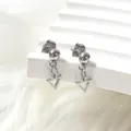 Close-up of geometric hollow triangle earrings in polished stainless steel finish - Inverted Triangle