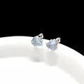 Boucles d'oreilles en acier titane avec zircon bleu clair en forme de cœur et griffes argentées - 8mm Argent Cœur Dos Plat Vissé