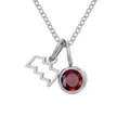 Silver zodiac necklace featuring a red faceted gemstone and bat-shaped metal pendant - January Red Aquarius - Steel Color
