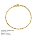 Bracciale a catena a fune in acciaio inossidabile dorato 14k da 2mm con moschettone - 2mm / Oro / 16.5cm