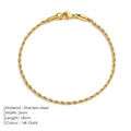 Bracciale a catena ritorta da 2mm in acciaio inossidabile placcato oro 14k con chiusura - 2mm / Oro / 18cm