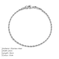 Klassisches 2mm Silber-Edelstahl-Seilkette-Armband für Damen mit gedrehtem Design - 2mm / Stahlfarben / 18cm