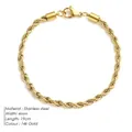 Goldenes Edelstahl-Kordelarmband 4mm Breite mit 14k Gold-Finish für Damen Schmuck - 4mm / Gold / 19cm
