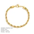 Goldenes 5mm gedrehtes Seilkette-Armband aus Edelstahl mit 14 Karat Gold-Finish - 5mm / Gold / 16.5cm