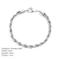 Silbernes Edelstahl-Kordelarmband 5mm breit mit sicherem Karabinerverschluss - 5mm / Stahlfarben / 16.5cm
