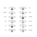 Set of twelve silver birthstone rings with circular micro-pave crystals for women - Silver Color Full Set (12 Pieces)