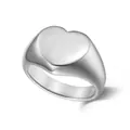 Minimalist silver-toned stainless steel heart signet ring with a polished surface - Circumference 54MM-US7 / Silver