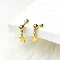 Detalle de pendientes de barra en acero de titanio dorado con colgantes de estrella - Dorado - Estrella