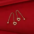 Elegantes pendientes de cadena dorada con colgantes de corazón pulidos y huecos - Borla Corazón Calada / Un par / Dorado
