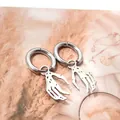 Pendientes de aro de acero inoxidable plateado con colgante de mano de esqueleto gótico - Estilo Mano de Hamsa