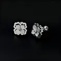 Elegant silver four-leaf clover stud earrings with matte finish and secure screw backings - Frosted Petal Clover / Steel