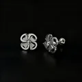 Frosted silver four-leaf clover stud earrings with threaded post and polished finish - Frosted Windmill Clover / Steel