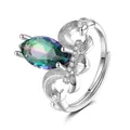 Macro detail of marquise cut rainbow sapphire ring with crown micro-pave setting - Adjustable Open / Rainbow Stone (QHJ004)