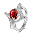 Detailed macro view of an adjustable silver ring with oval ruby and micro-paved zircons - Adjustable Open / Ruby Red Stone