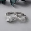 S925 sterling silver two-piece wedding ring set with princess cut square main stone - US 6 / Silver