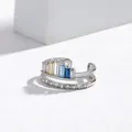 Detailed close-up of rainbow zircon crown ring featuring a double-layered open design - White Gold