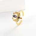 Detailed macro view of the 18k gold-plated lotus ring with vibrant colorful crystals - Adjustable Open / Gold Lotus Ring
