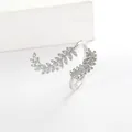 Macro detail of silver olive leaf ring with micro-set zircon stones and adjustable band - Adjustable Open / Silver Feather Ring
