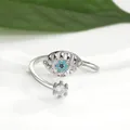 Macro shot of silver Evil Eye open ring with blue turquoise and cubic zirconia details - Silver Eye Ring / Silver