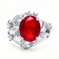 Luxurious 3ct pigeon blood ruby ring in silver vine setting with white zircon accents - QHJ006 Platinum Red Stone / Red