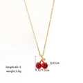 Exquisite gold-plated cherry pendant necklace with cubic zirconia leaves on white background - O-Chain Small Cherry Style (XKN8026) / Gold