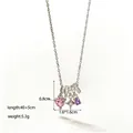 Detailed view showing necklace dimensions with pink heart and purple round gemstones - Silver