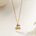 Elegant gold plated cherry pendant necklace with pink gems and shimmering micro-set zircons - Pink Diamond Cherry Style (XKN8282) / Gold