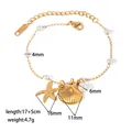 Elegante bracciale di perle in titanio oro 18K con stella marina e conchiglia tema mare - Bracciale Stella Marina Conchiglia Perla (Oro)