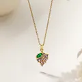 Elegant gold necklace with purple grape pendant and green leaf gemstone charm - Purple Grape Style (XKN8284) / Gold
