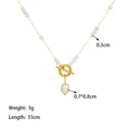 Gold-tone T-bar pearl pendant necklace featuring 55cm chain and minimalist OT clasp - 57cm Pearl Necklace (Gold)