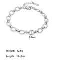 Detail van zilveren S925 ovale schakelarmband met verstelbare ketting en slotje - Ronde Cubaanse Armband (XKB0058) / Staalkleur