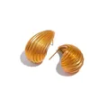 Golden stainless steel lava drop earrings with elegant pleated texture for women - Gold / Striped Teardrop Style (XKE0034)