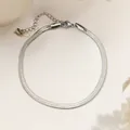 Silver stainless steel herringbone chain bracelet with heart charm and lobster clasp - Silver Bracelet/Anklet Style (N602) / Silver
